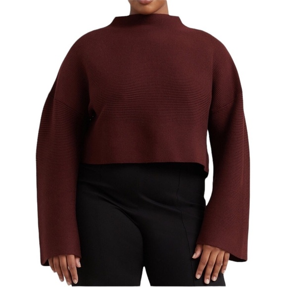 Modern Citizen Sweater The Lou Rib Knit Bell  Sleeve Deep Burgundy Size 3X - Picture 12 of 13